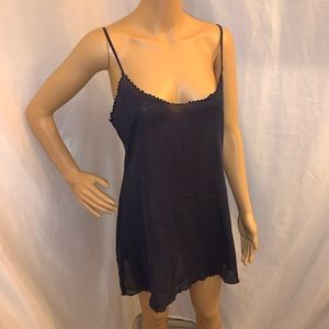 CHANEL size 42 navy blue tank w/handmade lace trim